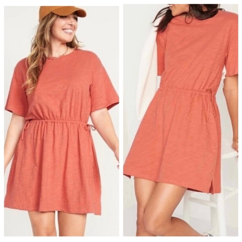 Old Navy Women’s 2X Chimayo Red Waist-Defined Slub Knit Mini T-Shirt Dress